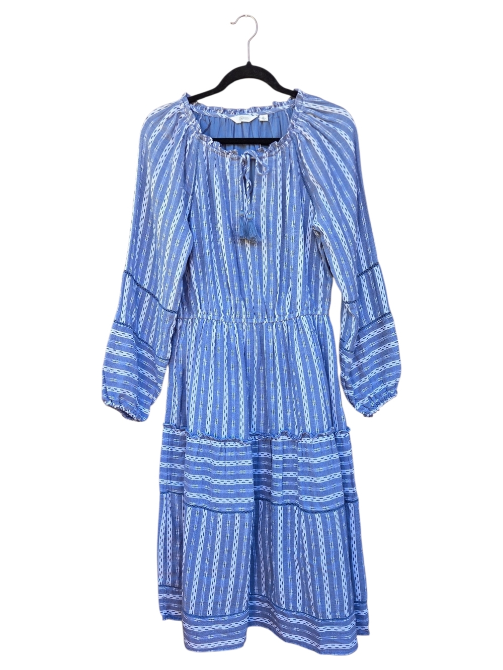 Boutique Blue & White Striped Cotton Peasant Midi Dress